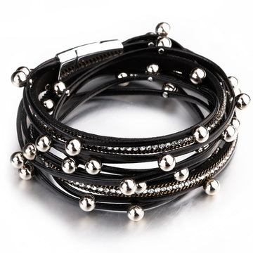 ALLYES Metal Beads Charm Leather Bracelets for Women Fashion  Crystal Chain Bohemian Multilayer Wrap Bracelet Female Jewelry daiiibabyyy